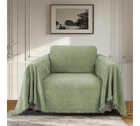 BellaHills Waterproof Sofa Cover 3 Seater Chenille Sofa Covers 2 Seater Armchair Covers L Shape Sofa Slipcover Non-Slip Couch Covers with Tassel Sofa Protector from Dogs, 180x230cm, Green