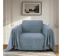 BellaHills Waterproof Sofa Cover 3 Seater Chenille Sofa Covers 2 Seater Armchair Covers L Shape Sofa Slipcover Non-Slip Couch Covers with Tassel Sofa Protector from Dogs, 180x230cm, Stone Blue