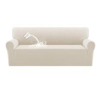 BellaHills Waterproof Sofa Cover 4 Seater High Stretch 1 Piece Couch Cover for Dogs Universal Sofa Slipcover Non Slip Furniture Protector Jacquard Spandex Fabric (4 Seater, Ivory)