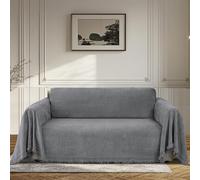 BellaHills Waterproof Sofa Covers 2 Seater Chenille Sofa Slipcovers Reversible Couch Covers Washable Sofa Seat Cushion Covers Loveseat Covers L Shaped Sofa Cover with Tassel, 180x260cm, Grey