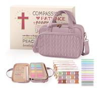 BellaHold Bible Cover Case for Women, Large Bible Bag with Study Supplies, Bible Journaling Kit with Highlighters and Pens No Bleed, Christian Gift for Women (Shoulder Strap, Dusky Rose)