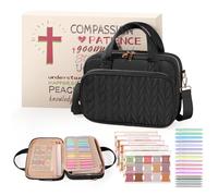 BellaHold Bible Study Supplies - Bible Cover Case for Women, 17 Bible Highlighters and Pens No Bleed, 75 Bible Tabs, Bible Journaling Kit & Christian Gift for Women and Teens (Shoulder Strap, Black)