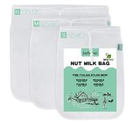 Bellamei ffomo Nut Milk Bag Reusable 3 Pack 200 Micron Nut Bags for Almond/Soy Milk Greek Yogurt Professional for Cold Brew Coffee Tea Beer Juice Fine Italian Nylon Mesh,8541963569