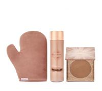 Bellamianta Tanning Liquid, Bronzer & Mitt Golden Goddess Bundle, Ultra Dark Tan Liquid Gold, Bronzing Powder For Face & Body, Luxury Double Sided Tanning Mitt, Quick Drying