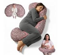 BellaMoon 3 in 1 Pregnancy Pillow - Full Body Pillow Support for Pregnant Women - Adjustable C Shaped Pregnancy Pillows for Sleeping, Nursing & Baby Lounger - Washable Organic Cotton Cover (Rosehip)
