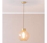 Bellamy Amber Glass Globe Brushed Gold Cap Ceiling Pendant Light with LED Bulb ValueLights Amber One Size