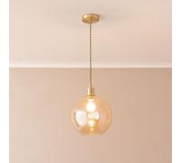 Bellamy Amber Glass Globe Brushed Gold Single Ceiling Pendant Light ValueLights Amber One Size