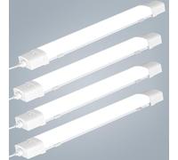 Bellanny 4pack 4ft 115cm LED Batten Light, 6500K 4000LM Connectable LED Tube Light with Motion Sensor, Waterproof Plug in Strip Lights with Switch for Garage, Shed, Office, Workshop