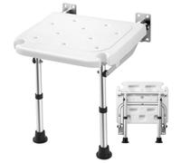 Bellanny Folding Seat for Wall Mounting, 5-Level Height Adjustable Bath Seat Chair up to 180 kg, Aluminium Shower Chair with Non-Slip Feet,Drainage Holes, Shower Head Slot for Elderly, Disabled