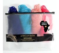 BELLANOMI 4 Piece African Exfoliating Net Sponge Long African Bath Sponge, Authentic Ethically Sourced from Nigeria, Great for Daily Use (Navy Blue, Baby Blue, Blush, Barbie Pink)