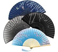 Bellanova 4-Pack Hand Fan Folding Set, Chinese Style Cloth Folding Fans with Tassels, Bamboo Handheld Folding Fan Traditional Pattern Design (4-Pack)
