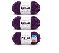 Bella's Crafts Premier Yarns Parfait Chunky Knitting Yarn - 3.5 Oz - #6 Super Bulky Weight - 3 Pack Bundle with Stitch Markers (Eggplant)