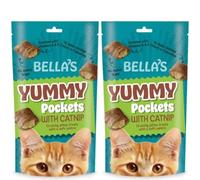 Bella's Yummy Pockets Cat Treats with Catnip, Crunchy Pillow Treats with Soft Centre, Enriched with Vitamins A & E, No Added Sugar, Adult Cat Snacks Pack of 2 (Yummy Pockets with Catnip)