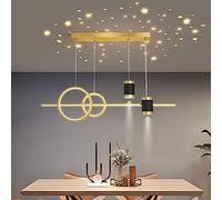 Bellastein LED Dining Table Chandelier Height Adjustable Ceiling Lamp Dimmable with Remote Control Living Room Lamp Modern Ring Design Hanging Light Coffee Table Bar Decor Pendant Light (Gold)