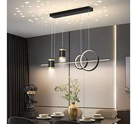 Bellastein LED Dining Table Chandelier Height Adjustable Ceiling Lamp Dimmable with Remote Control Living Room Lamp Modern Ring Design Hanging Light Coffee Table Bar Decor Pendant Light (Black)