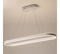 Bellastein LED Modern Dining Table Pendant lamp dimmable with Remote Control Living Room Dining Room Decoration Hanging lamp Oval Height-Adjustable Hanging lamp (White, L120cm)