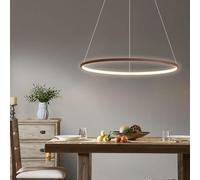 Bellastein LED Modern Round Pendant Light Dimmable with Remote Control Pendant Lamp Height Adjustable Ceiling Light Dining Table Chandelier for Living Room Dining Room Office (Brown, L80cm)