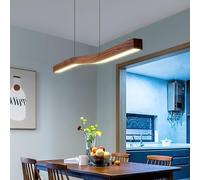 Bellastein LED Pendant Light Dining Table Wood Dining Room Lights, Modern Pendant Lamp with Remote Control Height Adjustable Wooden Lamp for Modern Island Lighting for Office, Kitchen (150cm)