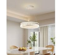 Bellastein LED Pendant Light New Modern High End Restaurant Pendant Light Ring Chandelier with Crystal Shape Acrylic Dimmable Remote Control Adjustable Round Ceiling Lamp (White)