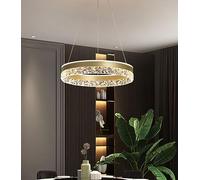 Bellastein LED Pendant Light New Modern High End Restaurant Pendant Light Ring Chandelier with Crystal Shape Acrylic Dimmable Remote Control Adjustable Round Ceiling Lamp (Gold)