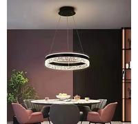 Bellastein LED Pendant Light New Modern High End Restaurant Pendant Light Ring Chandelier with Crystal Shape Acrylic Dimmable Remote Control Adjustable Round Ceiling Lamp (Black)