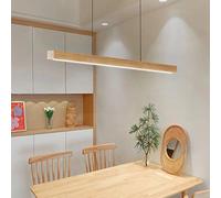 Bellastein LED Wood Pendant Lamp Modern Dimmable Linear Design Pendant Lamp with Remote Control Dining Table Pendant Lamp Height Adjustable Dining Room OfficeLamp ( Wood Colour, L100cm)