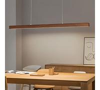 Bellastein LED Wood Pendant Lamp Modern Dimmable Linear Design Pendant Lamp with Remote Control Dining Table Pendant Lamp Height Adjustable Dining Room OfficeLamp (Colour Walnut, L120cm)