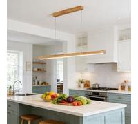 Bellastein Modern Adjustable LED Pendant Light, Wood LED Pendent Lights Kitchen Island, Creative LED Ceiling Lamp Dimmable with Remote Control for Bedroom, Living Room, Dining Room (Wood, 80)