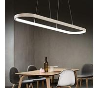 Bellastein Pendant Light Oval Dining Table Office Lamp, LED Hanging Light Dimmable with Remote Control, Modern Ring Design Chandelier for Dining Room Kitchen (L90cm, White)