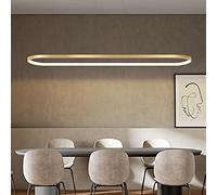 Bellastein Pendant Light Oval Dining Table Office Lamps, LED Hanging Light dimmable Ceiling Light with Remote Control, Modern Ring Design Chandelier for Dining Room Kitchen lamp (L90cm, Gold)