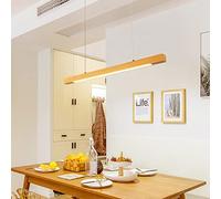 Bellastein Wood Pendant Lamp Dimmable with Remote Control Pendant Lamp Wooden Beams Height Adjustable Chandelier Living Room, Decorative Lamp Wood Lamp Light Color 3000-6500K ( Wood Colour, L150cm)