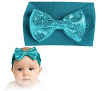 BellaStella 1 Pcs Stylish Baby Headbands for Girls Glitter Sequin Bow Set - Soft & Stretchy Turban Hairbands Comfortable Hair Accessory for Newborn, Infant & Toddlers (Multicolor) (Turquoise)