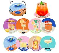 Bellatoi 8Pcs Diamond Painting Coasters with Holder, Diamond Art Coasters Set for Adults Kids, DIY Gem Art Kits Outdoor Cocktail Coasters for Garden Tables