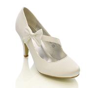 Belle Beaux Womens Bridal Stiletto Heels Ladies Satin Slip On Strappy High Heel Closed Toe Wedding Bridesmaid Court Pumps Shoes (Ivory Satin, Numeric_7)