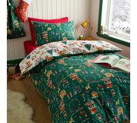 Belle & Boo Christmas Fairground Reversible Cotton Duvet Cover Set Green - Double - Green