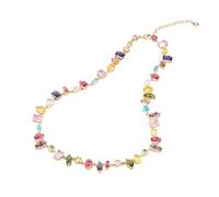 Belle Brighton Rainbow Tennis Necklace 18k Gold Plated Chain Necklace with Oval Square Round Shape Cubic Zirconia 18.5" Choker Necklace Elegant Jewellery Trendy Gift for Girlfriend Mother