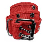 Belle Donne Double Grommet Belt, Unisex Double Hole Canvas Belts for Men and Belts for Women, Double Prong Durable Eyelet Belt - Red Large