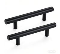 Belle Fang 2 Pack Black Cupboard Handles, T Bar Black Handles for Wardrobe,Draws, Stainless Steel Black Kitchen Handles Hole Centre 96mm, Cupboard Door Handle for Home, Hote Bathroom Kitchen