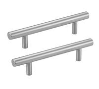 Belle Fang 2 Pack Silver Cupboard Handles, T Bar Silver Handles for Wardrobe,Draws, Stainless Steel Kitchen Handles Hole Centre 96mm, Cupboard Door Handle for Home, Hote Bathroom Kitchen