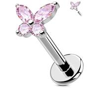 Belle Fang G23 Titanium Butterfly Body Piercing Earrings, 16G 1.2mm Internally Threaded Lip Labret Medusa Bar,8mm Cartilage Helix Tragus Conch Piercing Jewelry
