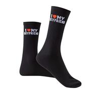 Belle Fang I Love My Boyfriend Socks, Cotton Socks Black for Girlfriend, Black Novelty Couples Sock, Matching Sock for Couples, Christmas Valentines Anniversary Men Birthday Gifts for Her (One Size)
