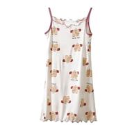 Belle G Girls Cotton Viscose Nightgown Lounge Dress Short Sleeve Cami Sleep Dress with Cute Prints, Ages 4-13 (White Multi Elephants, Age 5 (120))
