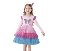 Belle G Girls Princess Party Dress, Cotton Tulle with Glitter Stars, Flutter Sleeves, Round Neck, Ages 3-8 (UK, Age, 6 Years, Butterfly Sequin) Pink