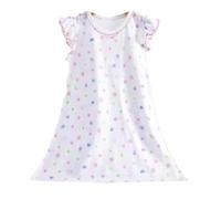 Belle G Girls Ruffle Sleeve 100% Cotton Nightgown Summer Dress, Short Sleeve Sleep Dress with Cute Prints, Ages 3-12, 1Pack (White Pattern Fruits, Age 8 (140))