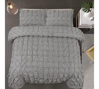 Belle Home Grey king size duvet cover Pintuck Pinch Pleat Soft Quad Diamond design bedding & linen bed set with pillow cases