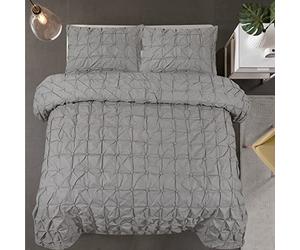 Belle Home Grey king size duvet cover Pintuck Pinch Pleat Soft Quad Diamond design bedding & linen bed set with pillow cases