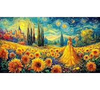 Belle-in-yellow-gown-amidst-sunflowers-and-castle 1000 Piece Puzzle Recycled Paper Fun Present & Activity for Home Educational Game Decompression Puzzles for Adults Kids Great Gift Idea 38x26/1000pcs