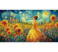 Belle-in-yellow-gown-amidst-sunflowers-and-castle 1000 Piece Recycled Paper Puzzle Game Challenging Puzzles Fun Present & Activity for Home for Adults and Kids Age 12 Years + 38x26/1000pcs