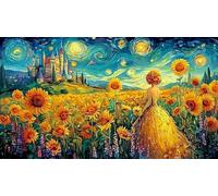 Belle-in-yellow-gown-amidst-sunflowers-and-castle Adult Jigsaws 1000Pc Educational Game Decompression Fun Present for Home for Adults and Kids Age 12 Years + Puzzle 38x52/1000pcs