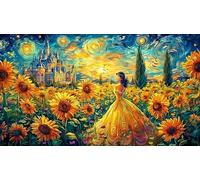 Belle-in-yellow-gown-amidst-sunflowers-and-castle Adult Jigsaws 1000Pc Educational Game Decompression Fun Present for Home for Adults and Kids Age 12 Years + Puzzle 38x52/1000pcs